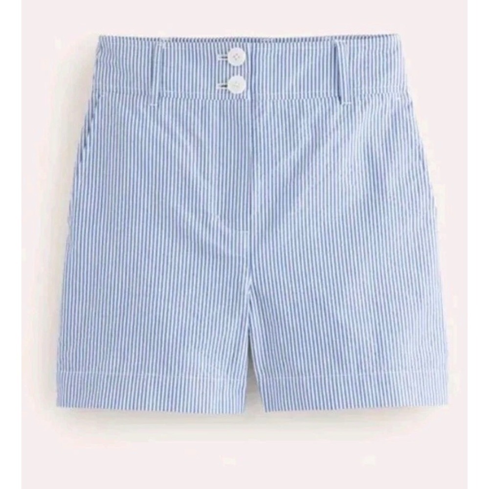 Boden Richmond Seersucker Striped Shorts Blue White High Waist Cotton‎ US 6